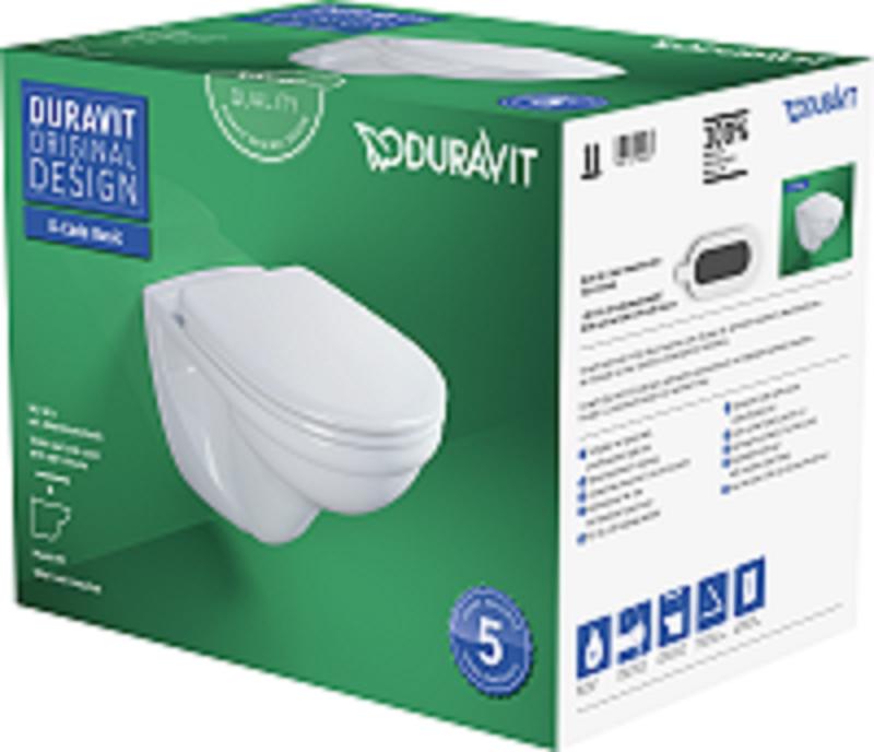 Veggmontert toalett Duravit Basic Sampakk inkl. Toalettsete u/ dempet lukking