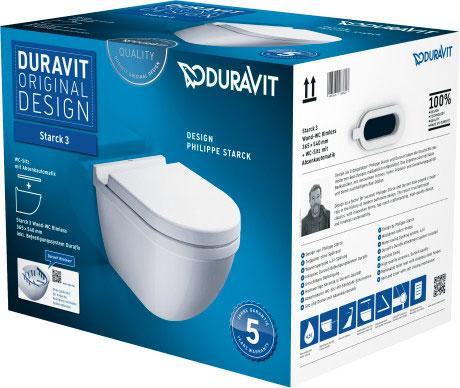 Starck 3 Veggtoalett i Duravit Box – Rimless® - uten skyllekant. Inkl. Softclose sete