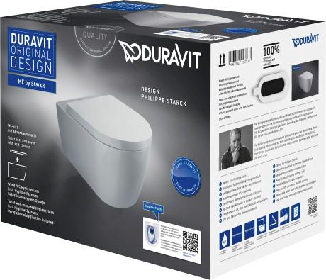 Me by Starck Veggtoalett i Duravit Box – Rimless® - uten skyllekant inkl Softclose sete. Med HygieneFlush og HygieneGlaze